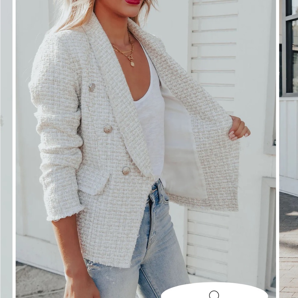 Vici White Tweed Double-Breasted Blazer